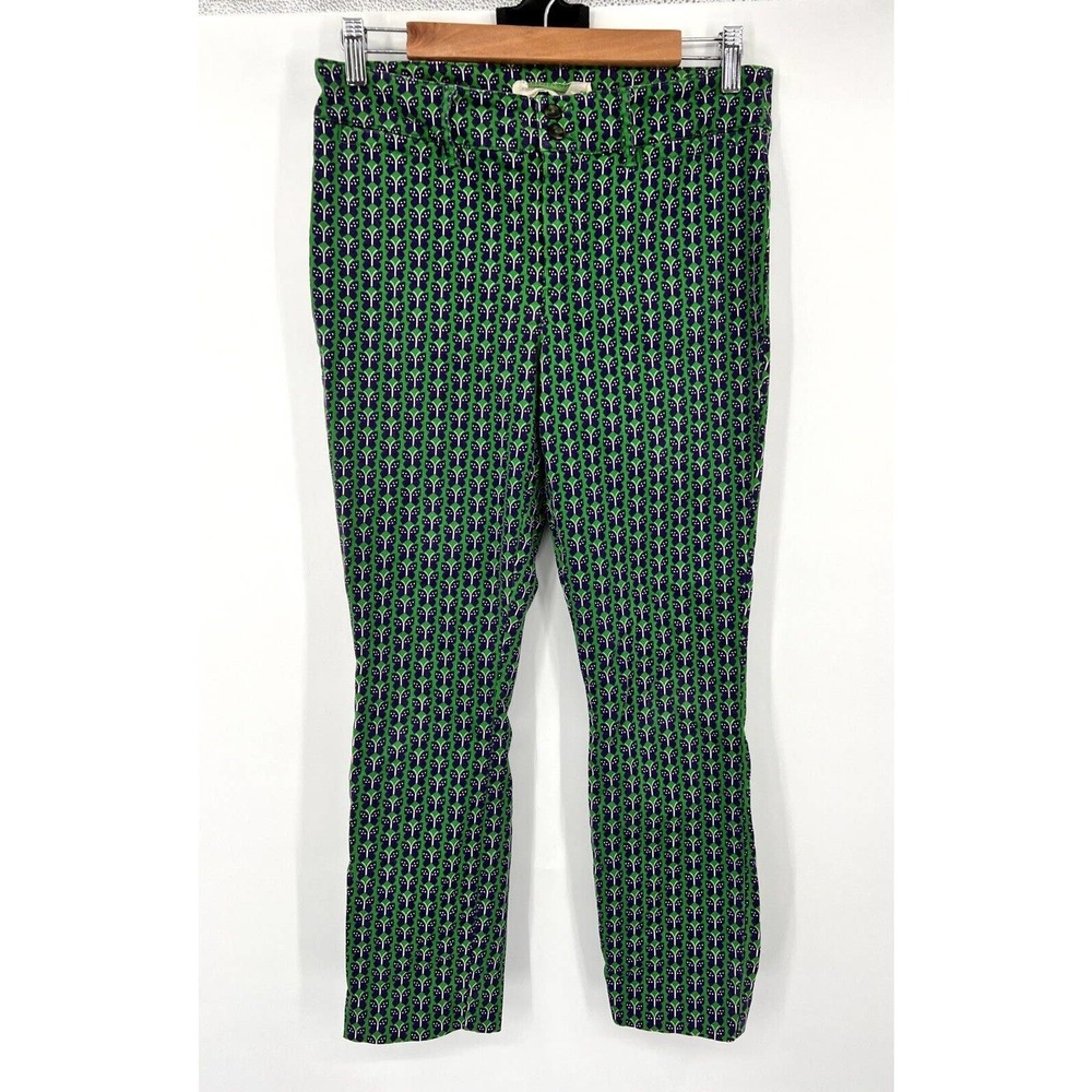 by Anthropologie The Essential Slim Trouser Pant Blue Green Butterfly Print 8